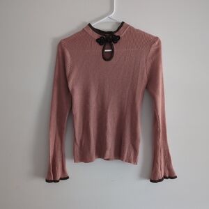 Axes Femme Chic Mauve Ribbed Women's Blouse with Keyhole Neckline
